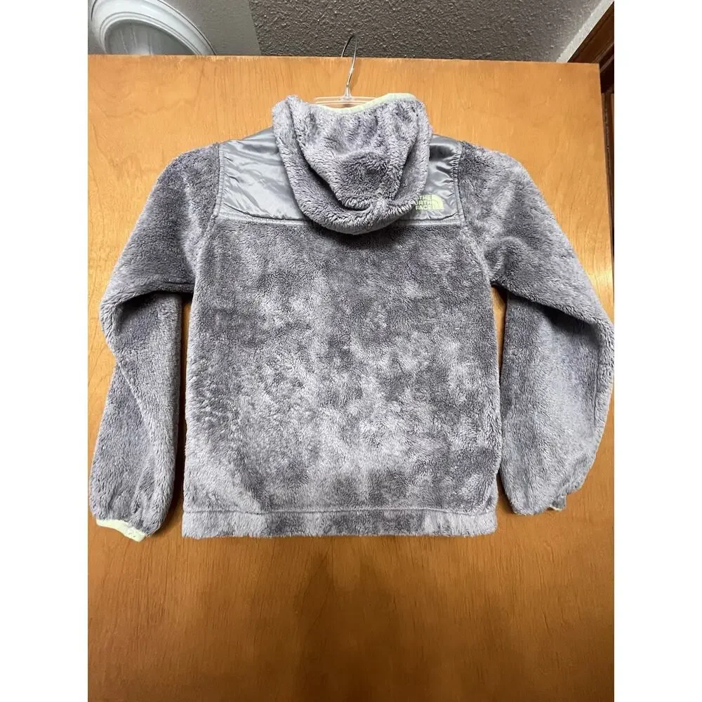 The North Face Girls Medium 10/12 Gray/Neon Full Zip Hooded Fuzzy Fleece Jacket